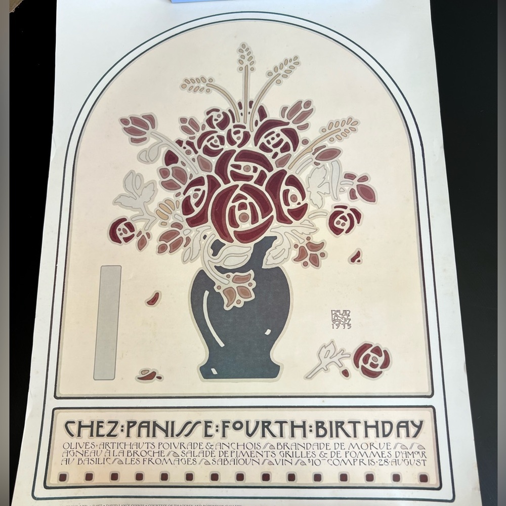 VTG David Goines Chez Panisse 4th Birthday Print - has stains - never framed